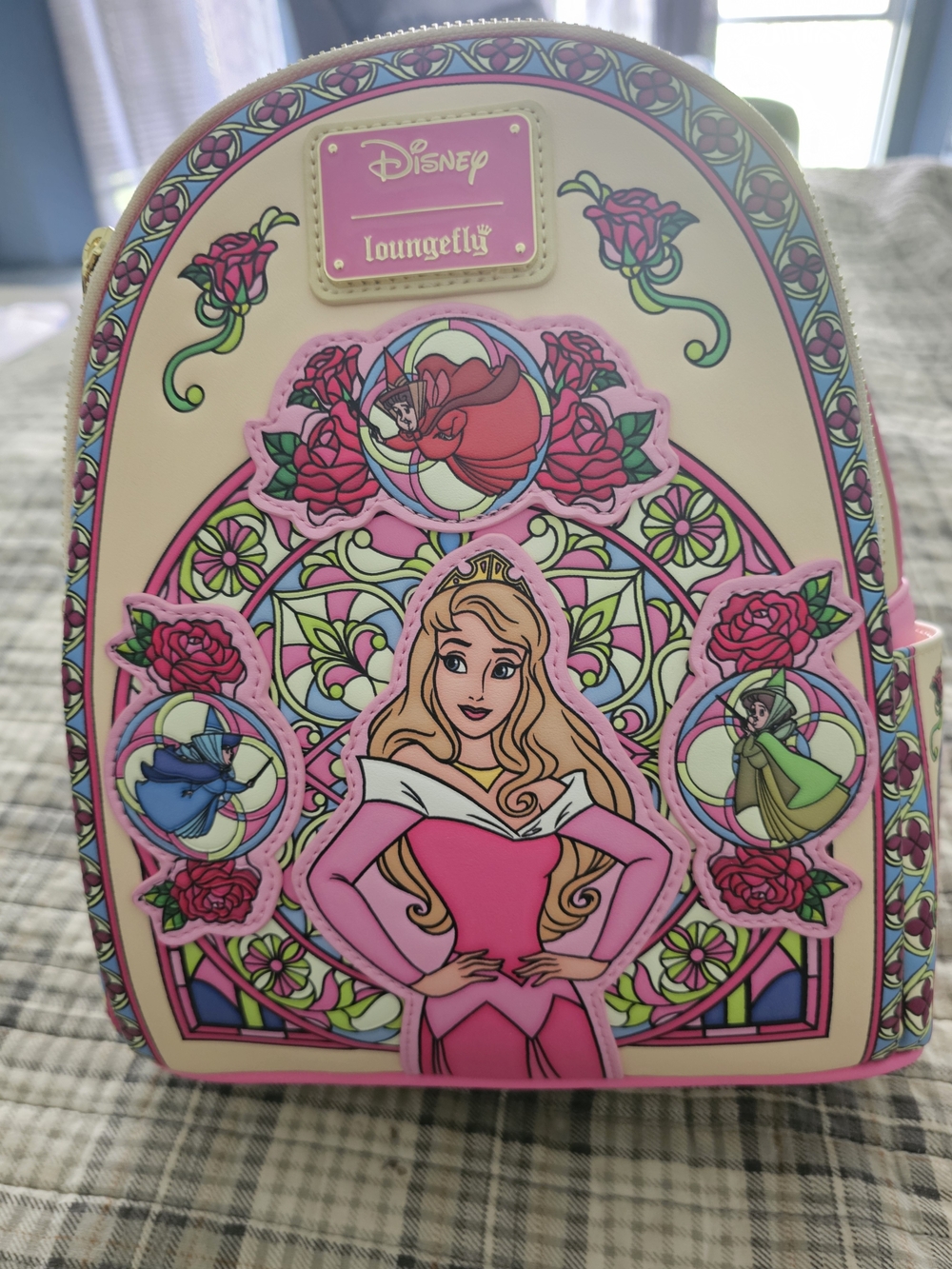 NWT Loungefly Disney Sleeping Beauty Aurora Stained Glass Mini Backpack 👑🌹